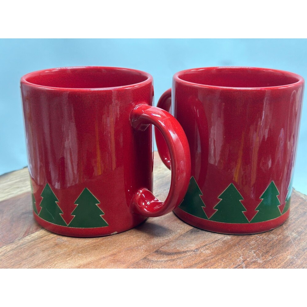 Waechtersbach 2 Coffee Mugs Red W Germany Christmas Tree